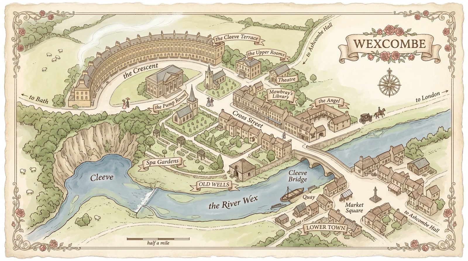 A map of the spa town of Wexcombe